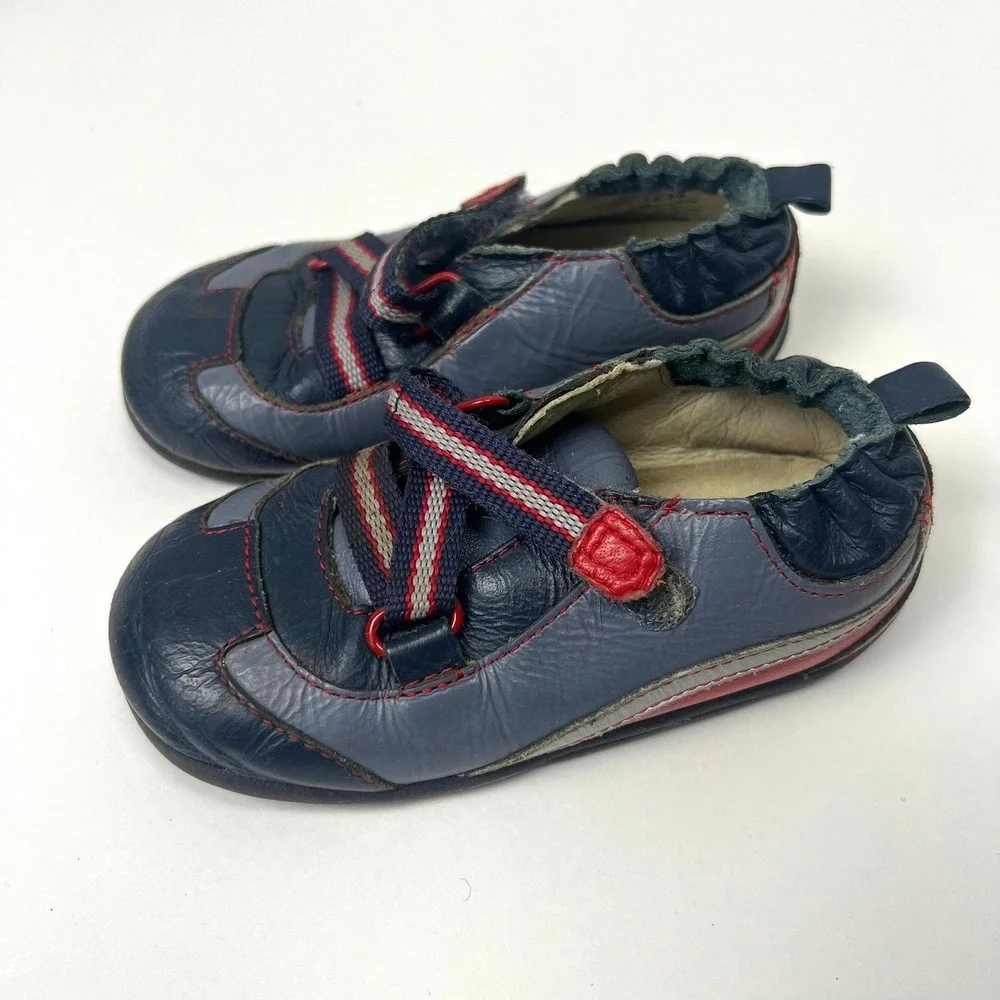 Robeez Genuine Leather Shoes‎ Navy Red Blue Stars 16-20 Mths Walker Comfy